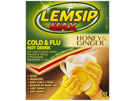 Lemsip Max Cold & Flu with Decongestant Honey & Ginger 10