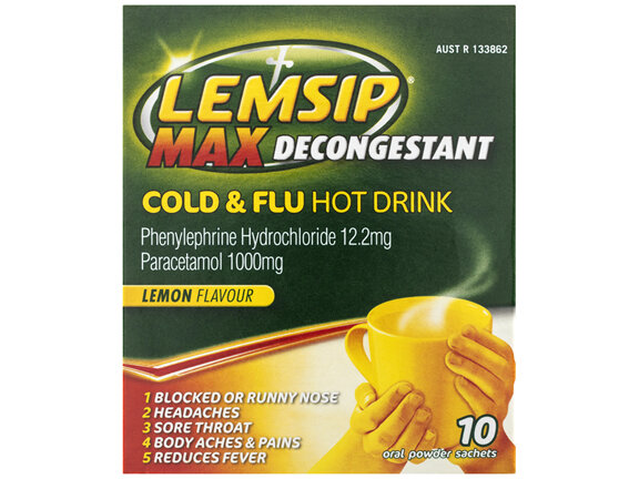 Lemsip Max Cold & Flu with Decongestant Lemon Sachets 10