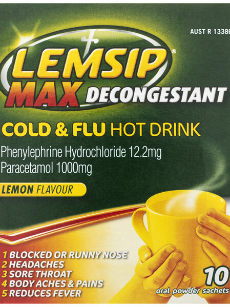 Lemsip Max Cold & Flu with Decongestant Lemon Sachets 10