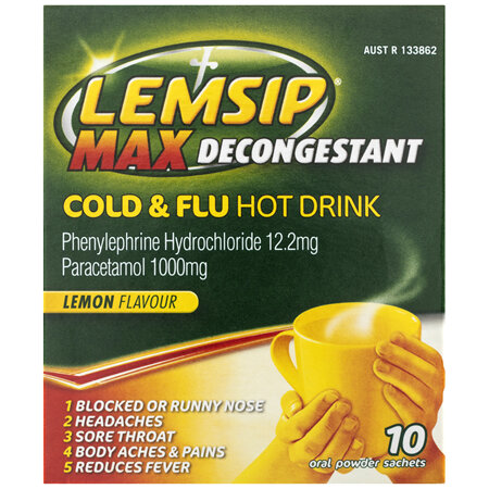 Lemsip Max Cold & Flu with Decongestant Lemon Sachets 10