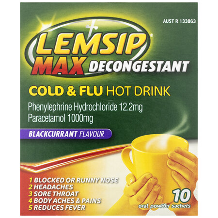 Lemsip Max Decongestant Cold & Flu Hot Drink Blackcurrant 10 Pack