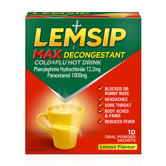 Lemsip Max Decongestant Cold & Flu Hot Drink Lemon Sachets 10s
