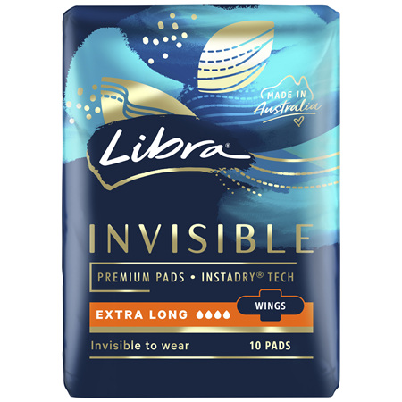 Libra Invisible Pads Extra Long with Wings 10 pack
