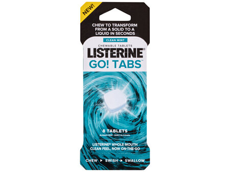 Listerine Go! Tabs Chewable Tablets Clean Mint 8 Pack