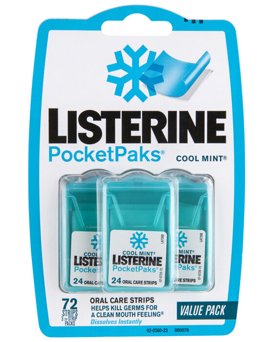 Listerine Pocketpaks Oral Care Strips Cool Mint Value Pack 72