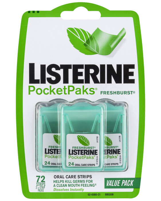 Listerine Pocketpaks Oral Care Strips Freshburst Value Pack 72