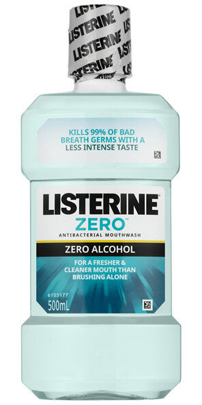 Listerine Zero Alcohol Antibacterial Mouthwash Less Intense Taste 500mL