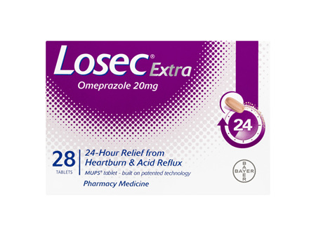 Losec Extra Omeprazole Heartburn and Acid Reflux Tablets 20mg 28 Pack