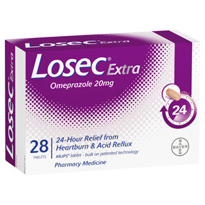 Losec Extra Omeprazole Heartburn and Acid Reflux Tablets 20mg 28 Pack