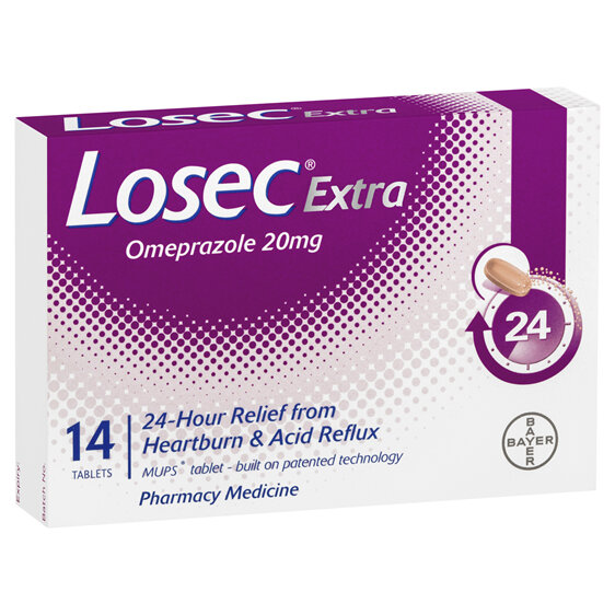 Losec Extra Omeprazole Heartburn and Acid Reflux Tablets 20mg 14 Pack
