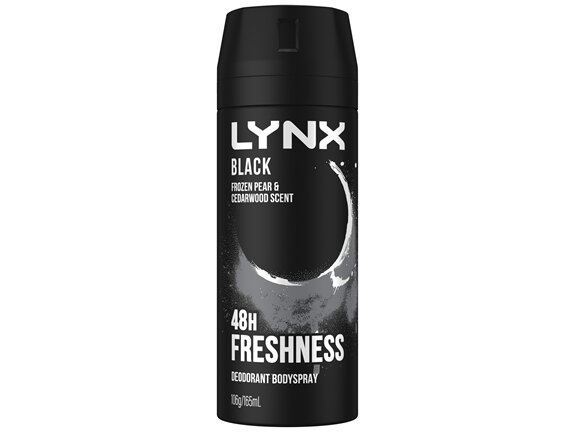 LYNX  Deodorant Body Spray 100% fresh fragrance & 48hr odour protection Black aerosol 165 ml