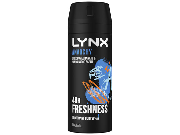 LYNX  Deodorant Body Spray 100% fresh fragrance & 48hr odour protection Anarchy aerosol 165 ml