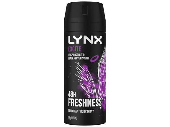 LYNX  Deodorant Body Spray 100% fresh fragrance & 48hr odour protection Excite 165 ml