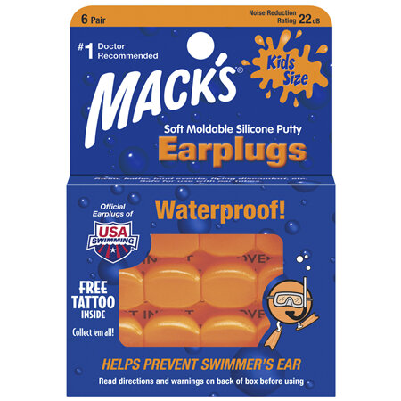 MACKS Swim Ear Plugs Kids 6 pair