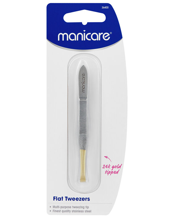 Manicare Flat Tweezers, Gold Tipped