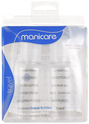 Manicare Travel Bottles, With Id Labels, 2 Pack