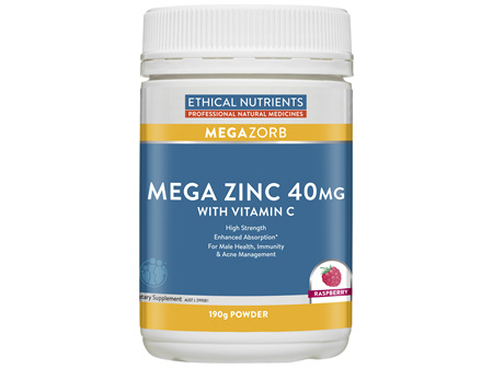 Mega Zinc 40mg with Vitamin C Raspberry 190g Powder