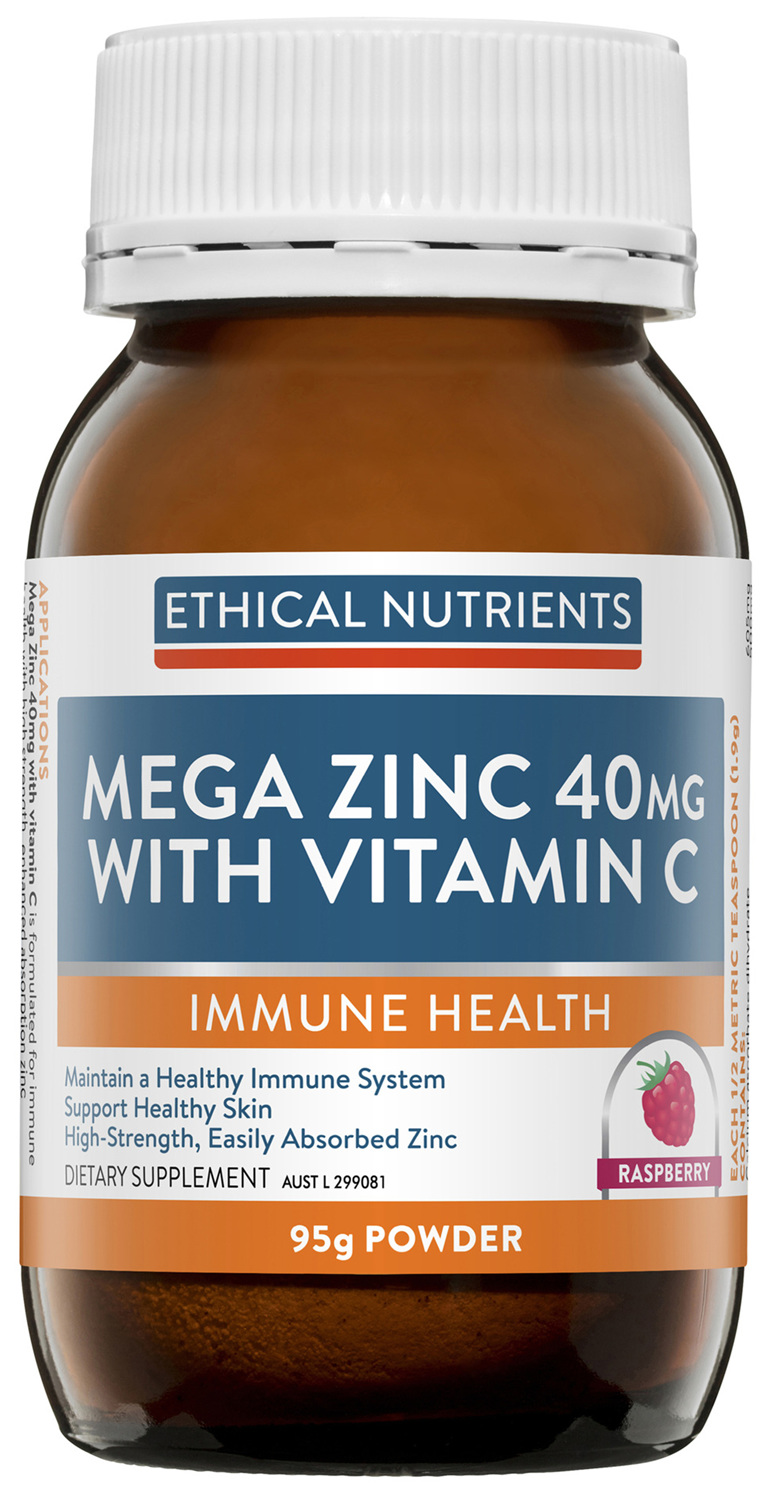 Mega Zinc 40mg with Vitamin C Raspberry 95g Powder