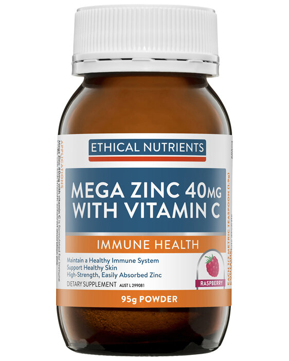 Mega Zinc 40mg with Vitamin C Raspberry 95g Powder