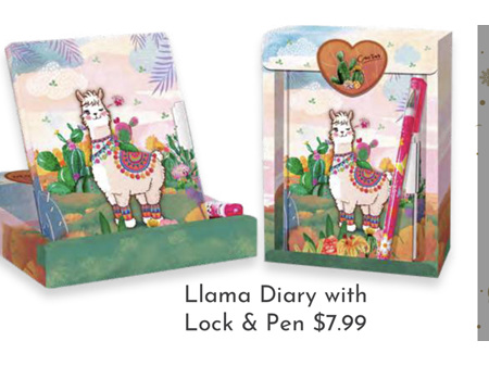 Melric Llama Diary With Lock & Pen
