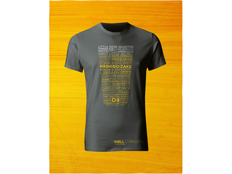 Men;s Wellington designer t-shirt featuring the best beer bars: WELL Lubricated