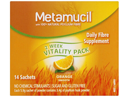Metamucil Daily Fibre Supplement 2 Week Vitality Pack Smooth Orange 14 Pack