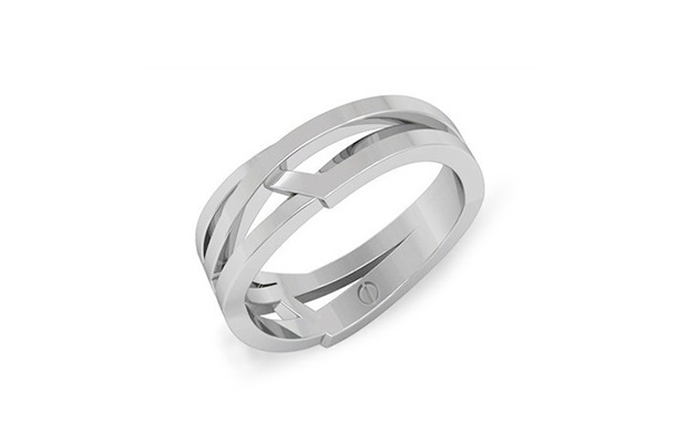 Modern men's curving and angled wedding ring in palladium or platinum