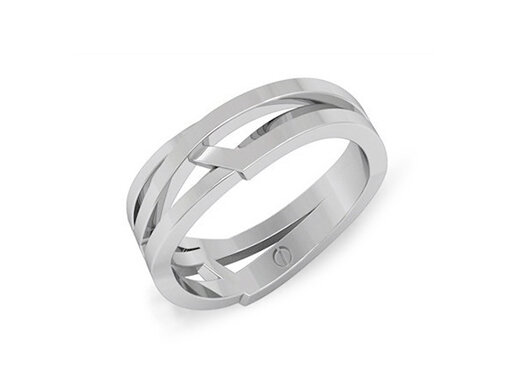 Modern men's curving and angled wedding ring in palladium or platinum