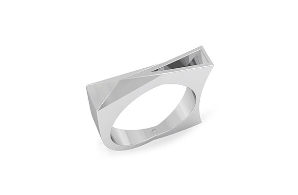 Modern men's palladium angled lines depth wedding ring