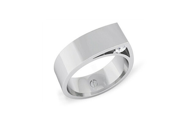 Modern men's palladium wedding ring with hidden diamonds