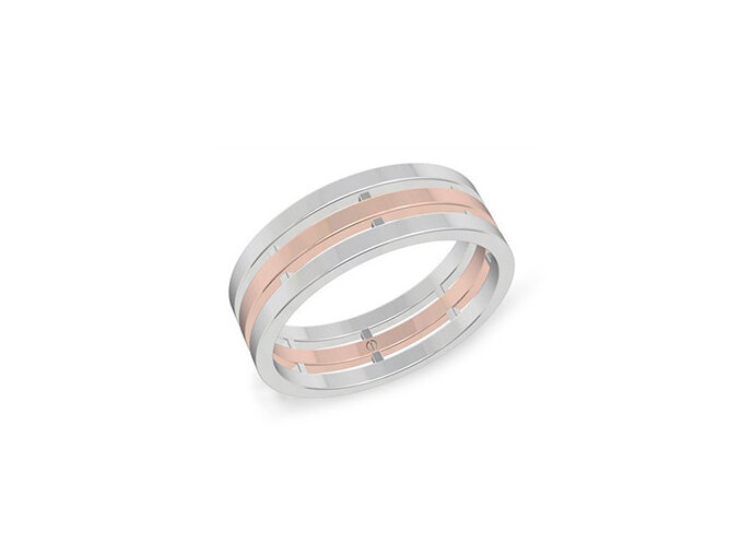 Modern men's rose and white gold wedding ring with three bands