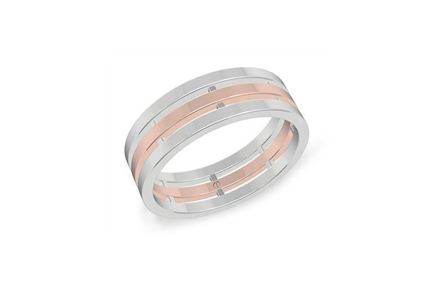 Modern men's rose and white gold wedding ring with three bands