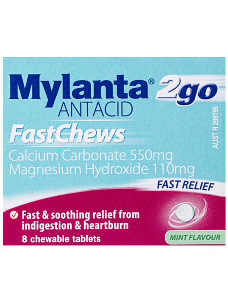 Mylanta 2 Go Antacid FastChews Chewable Tablets Mint 8 Pack