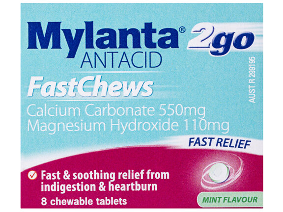 Mylanta 2Go Antacid FastChews Tablets Mint 8 Pack