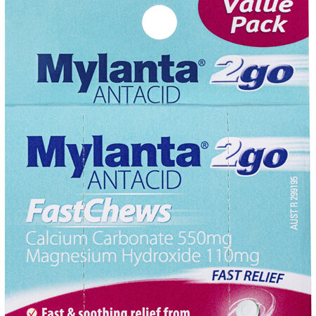 Mylanta 2Go Antacid, Mint FastChews, 3 x 8 Pack