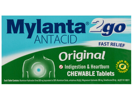 Mylanta 2Go Antacid Original Chewable Tablets Lemon Mint 100 Pack