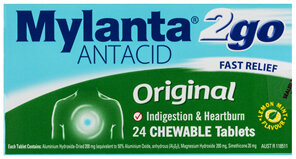 Mylanta 2Go Antacid Original Chewable Tablets Lemon Mint 24 Pack