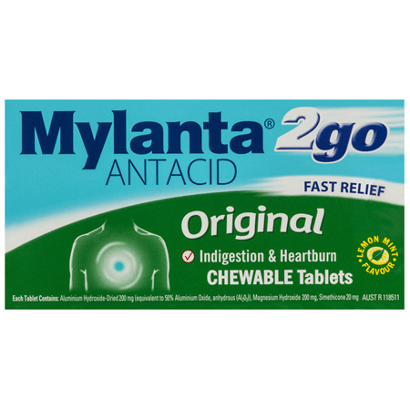 Mylanta 2Go Antacid Original Tablets Lemon Mint 100 Pack