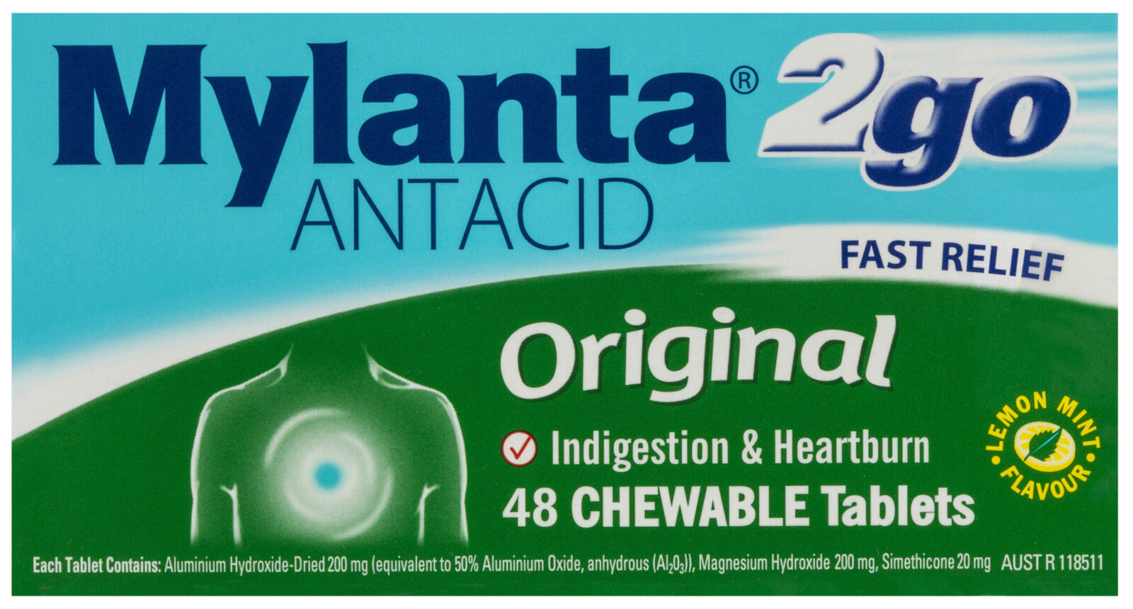 Mylanta 2Go Antacid Original Tablets Lemon Mint 48 Pack - Medicines to  Midnight
