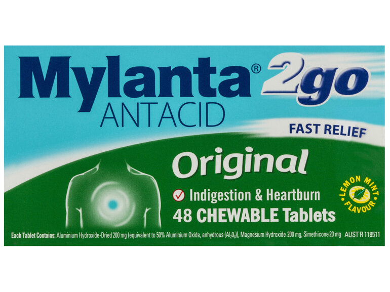 Mylanta 2Go Antacid Original Tablets Lemon Mint 48 Pack - Moorebank Day & Night Pharmacy