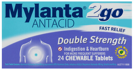 Mylanta 2go Double Strength Antacid 24 Tablets