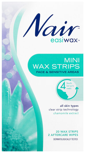 Nair Easiwax Mini Wax Strips | Clear Strip | 20 pack | Face & Bikini