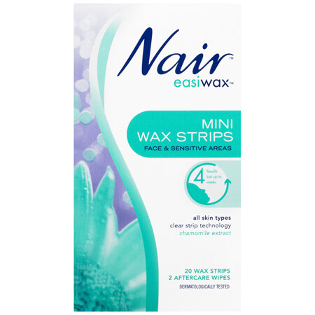 Nair Easiwax Mini Wax Strips | Clear Strip | 20 pack | Face & Bikini 