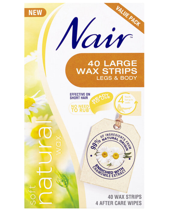 Nair Natural Large Wax Strips | Legs & Body | 40 pack