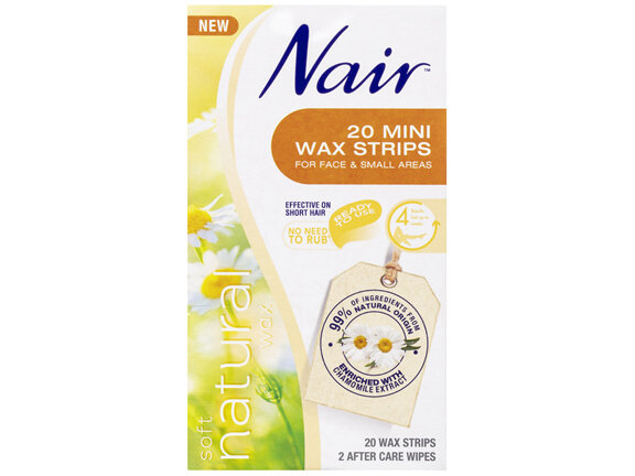 Nair Natural Mini Wax Strips | Face & Bikini | 20 pack 