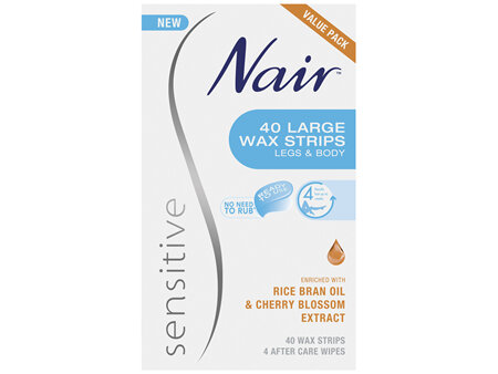 Nair Sensitive Large Wax Strips | 40 pack | Legs & Body