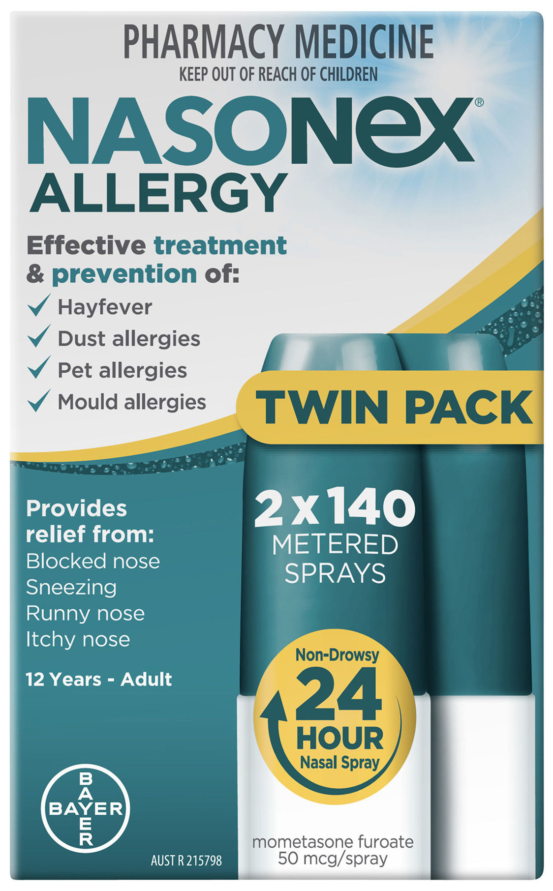 Nasonex Allergy Non-Drowsy 24 Hour Nasal Spray Twin Pack 2 x 140 sprays