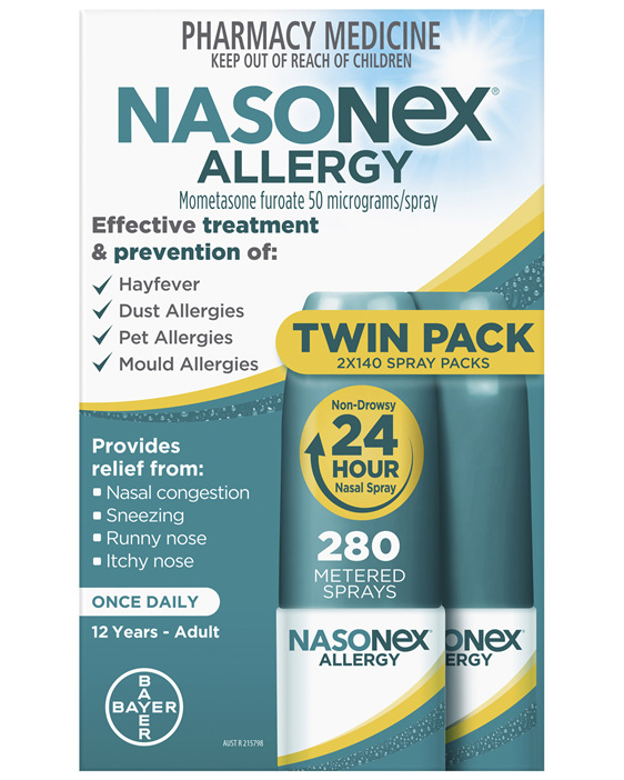 Nasonex Allergy Non-Drowsy 24 Hour Nasal Spray Twin Pack 2 x 140 sprays