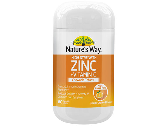 Nature's Way High Strength Zinc + Vitamin C Chewable 60 Tablets