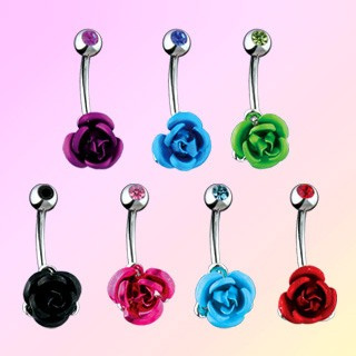 Navel Ring w/ Colored Metal Rose